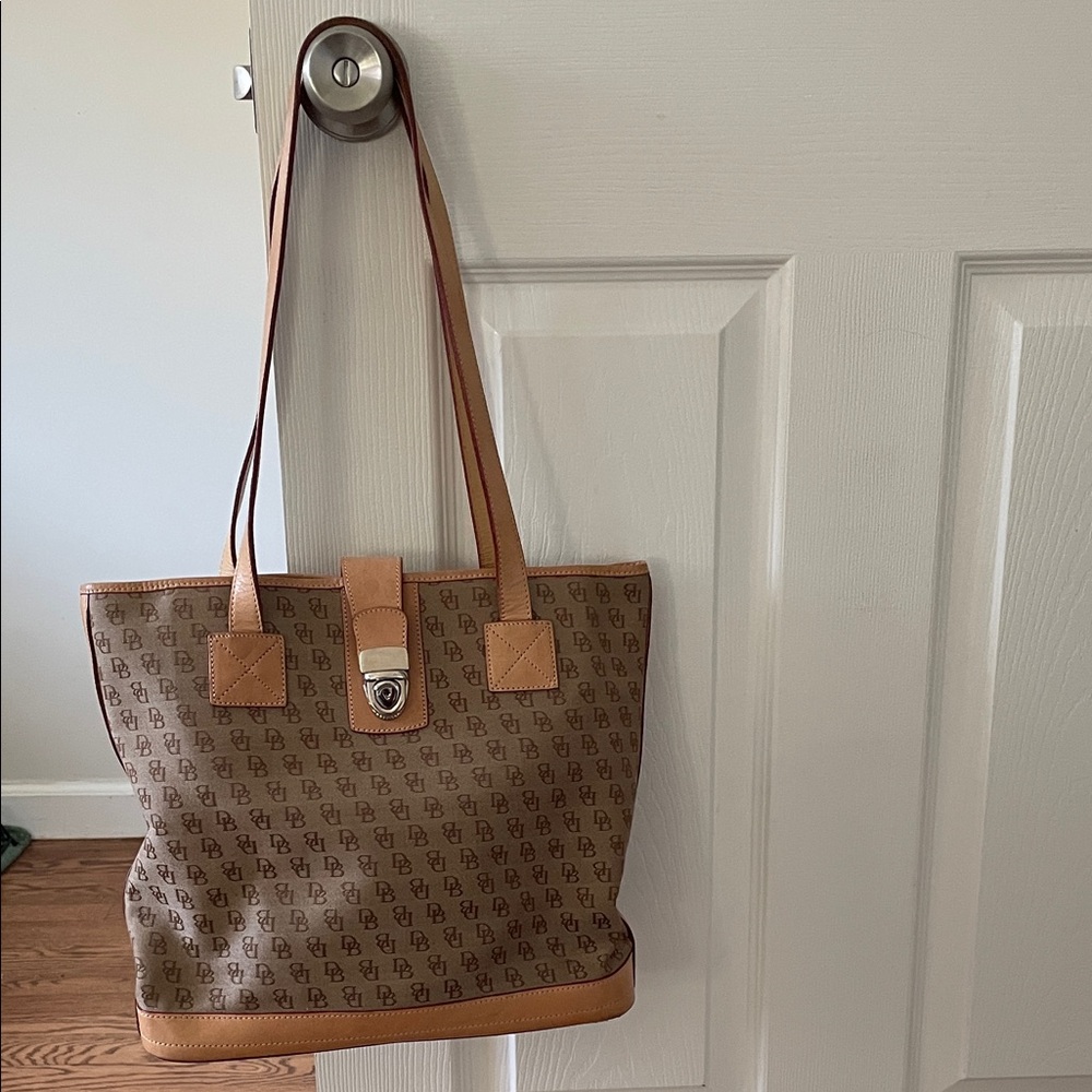 Dooney & Bourke Brown Monogram Tote with Tan Trim